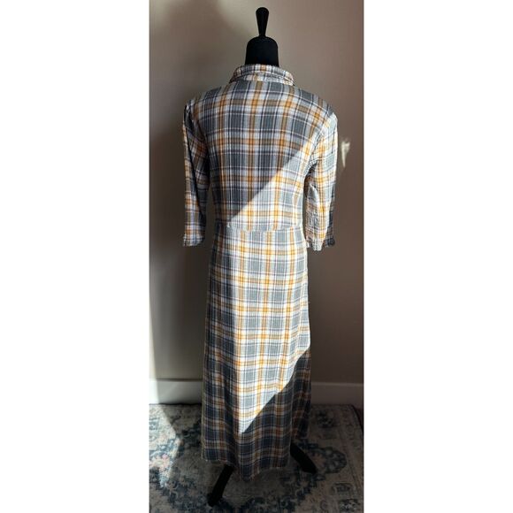 CP SHADES Michelle Grey Yellow Plaid Collared Button Front Maxi Dress Size M - Picture 3 of 9